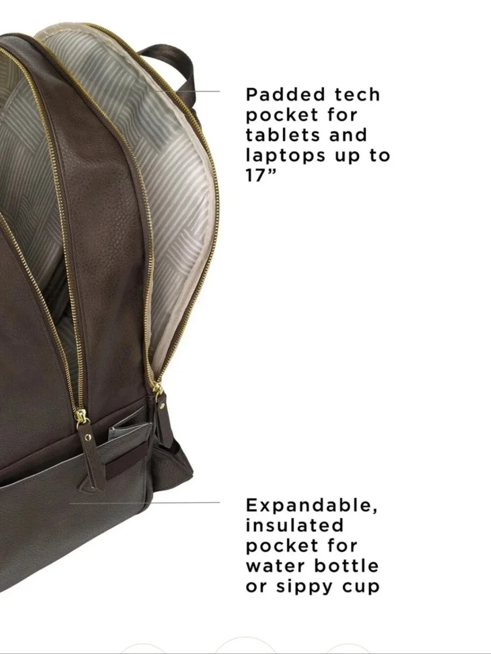 Petunia Pickle Bottom Brown Leatherette Backpack Diaper Bag.